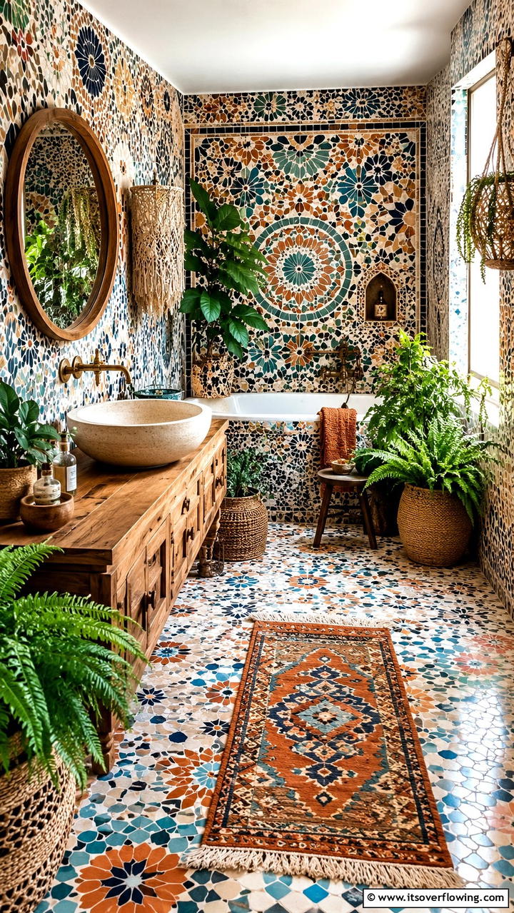 Eclectic Mosaic Tiles - 30 Boho Bathroom Ideas for Relaxed, Global-Inspired Style