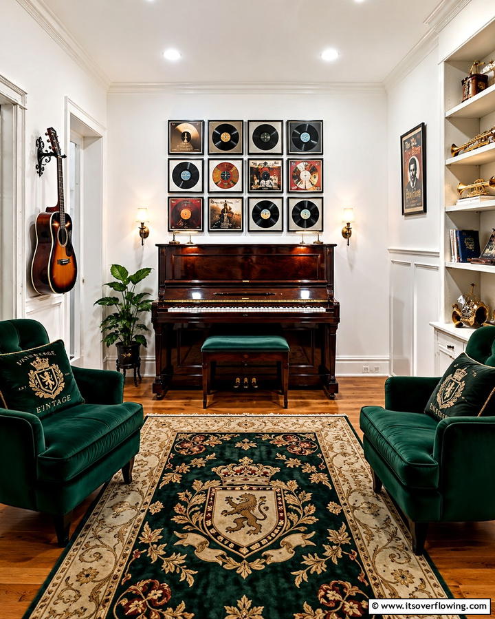 Eclectic Music Room - 30 Preppy Room Ideas for a Classic and Polished Home Look