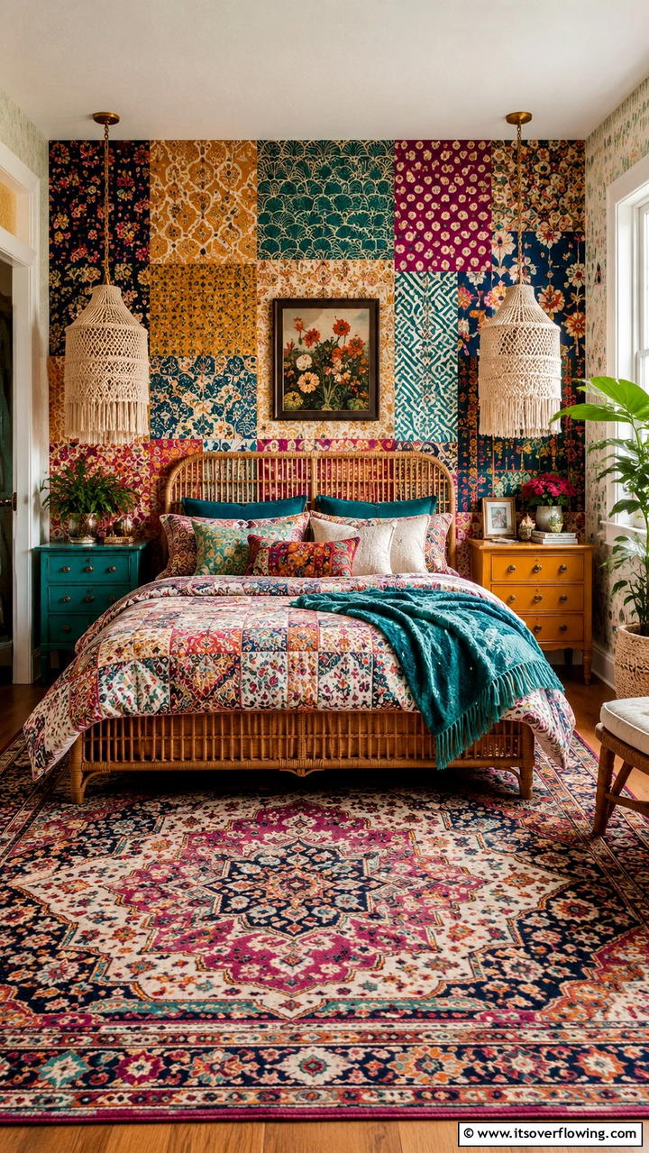 Eclectic Pattern Mix - 30 Bedroom Accent Wall Ideas to Transform Your Space