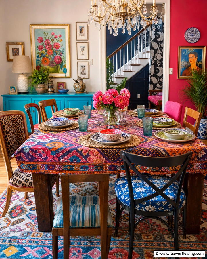 Eclectic Patterned Decor - 21 Dining Table Decor Ideas to Impress Your Guests