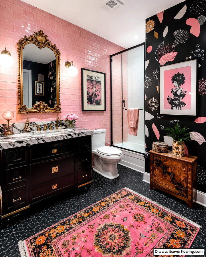 Eclectic Pink and Black Bathroom - 25 Pink and Black Bathroom Ideas for a Bold and Chic Look