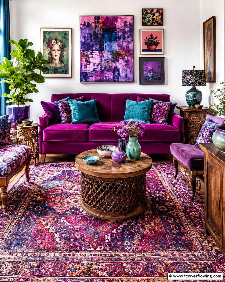 Eclectic Purple Fusion - 25 Purple Living Room Ideas for a Stylish Home Makeover