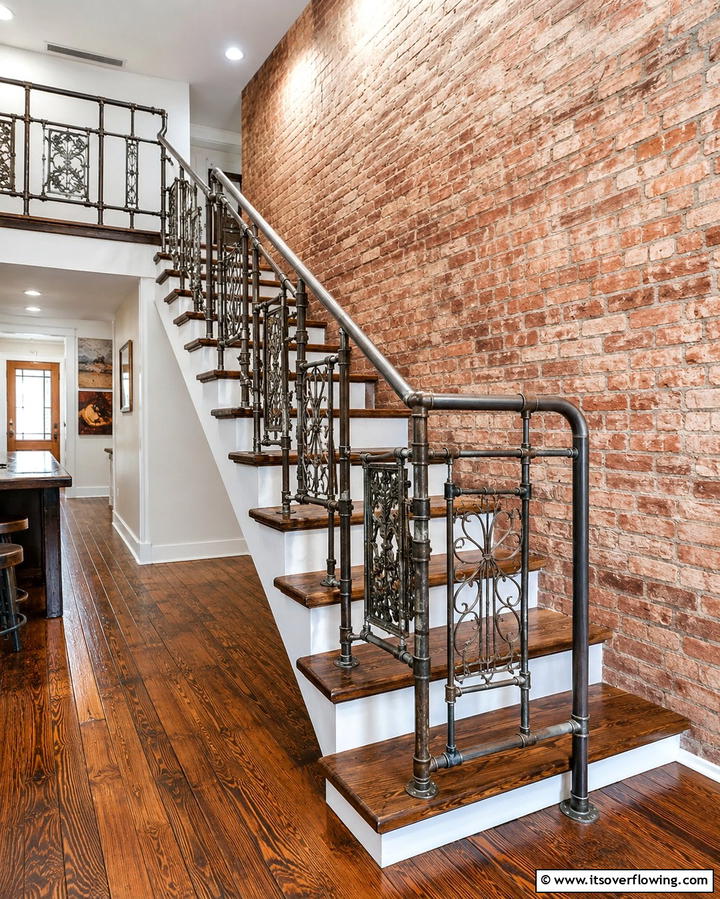 Eclectic Reclaimed Metal - 30 Rustic Farmhouse Stair Railing Ideas & Designs