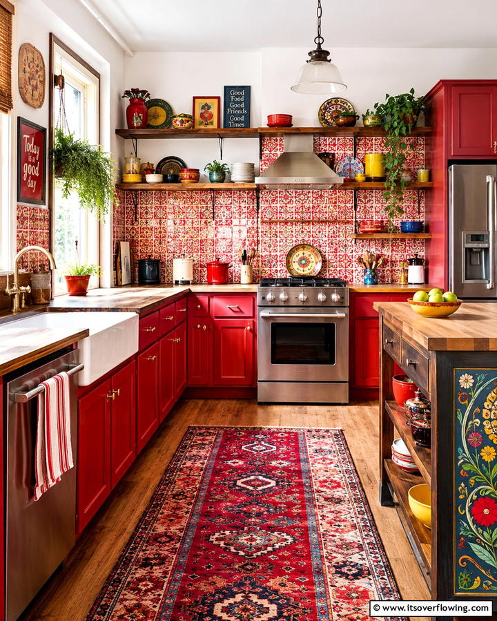 Eclectic Red Kitchen Mix - 30 Bold Red Kitchen Ideas for a Vibrant Cooking Space