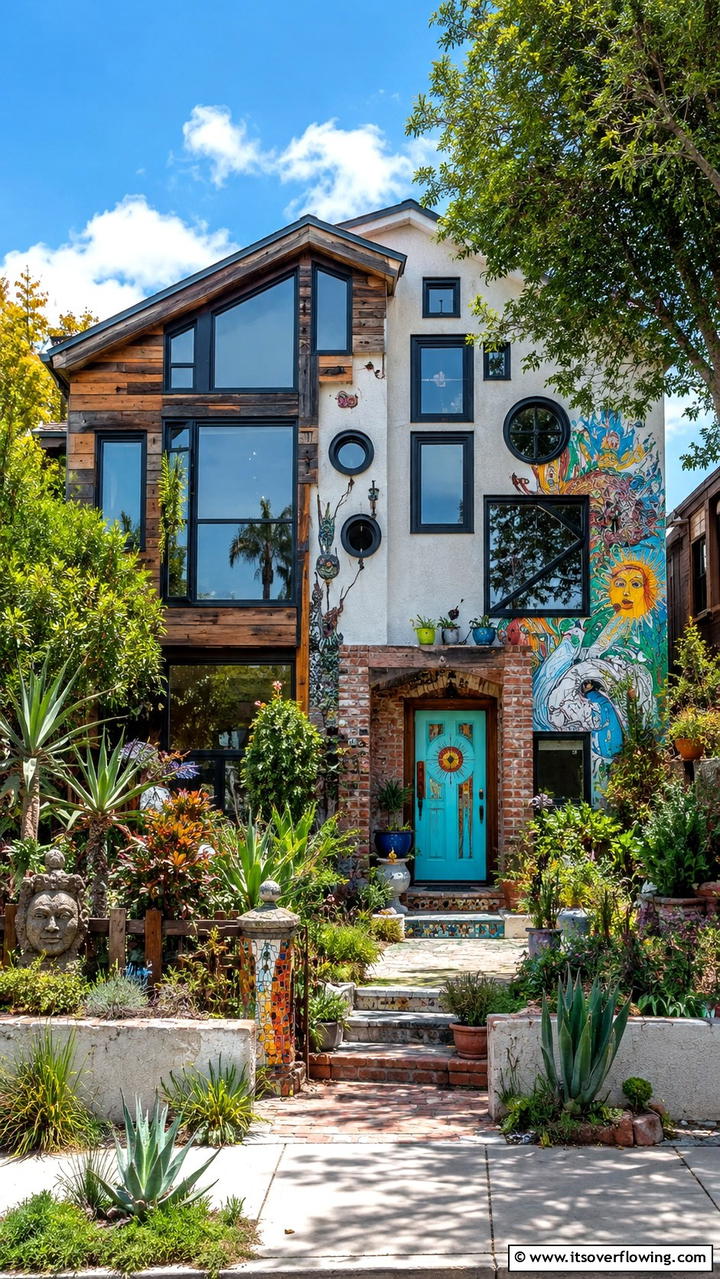 Eclectic Residence with Artistic Black Windows - 30 Modern House Designs With Black Windows Inspiration