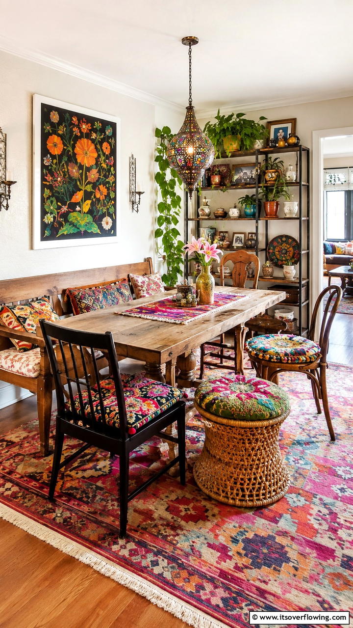 Eclectic Seating Arrangements - 30 Boho Dining Room Ideas for Eclectic, Free-Spirited Style
