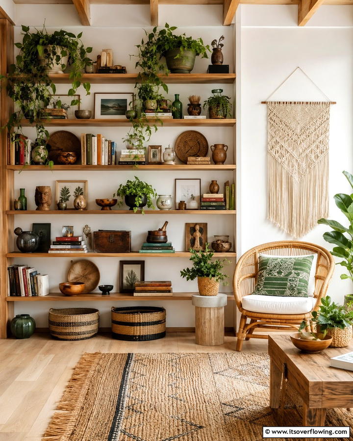 Eclectic Shelf Arrangements - 30 Eclectic Boho Decor Ideas for a Free-Spirited Home Vibe