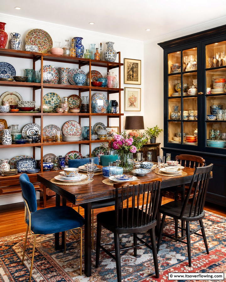 Eclectic Tableware Displays - 25 Eclectic Dining Room Ideas for Unique Gatherings