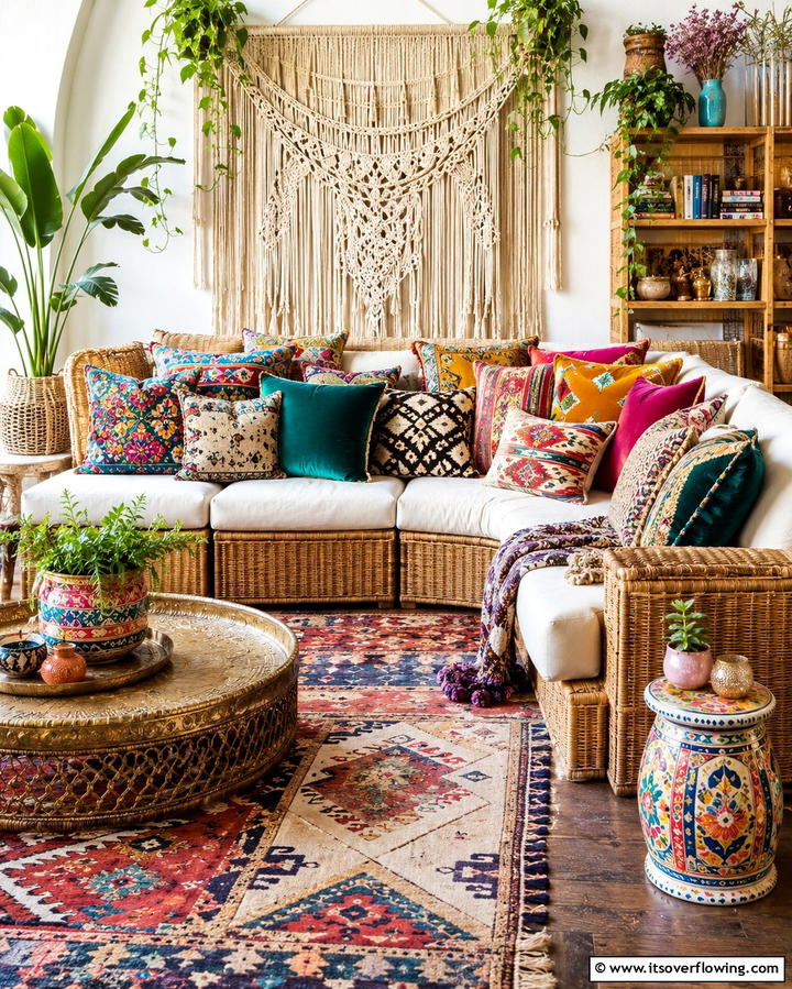 Eclectic Throw Pillows - 25 Colorful Boho Living Room Ideas for a Vibrant Space