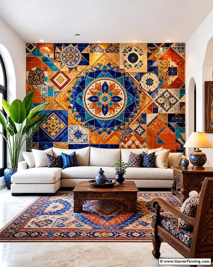 Eclectic Tile Mosaic - 30 Striking Living Room Accent Wall Ideas for Bold Style
