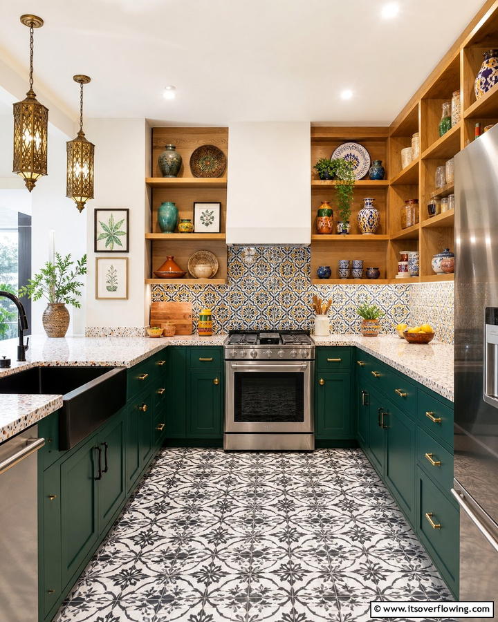Eclectic U Shaped Kitchen with Mix and Match Styles - 30 U-Shaped Kitchen Ideas for Optimal Layout and Storage