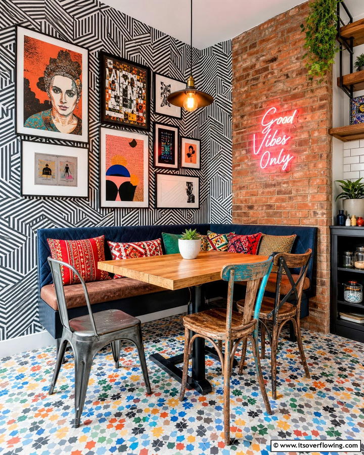 Eclectic Urban Breakfast Nook - 21 Cozy Breakfast Nook Ideas for Charming Kitchen Corners