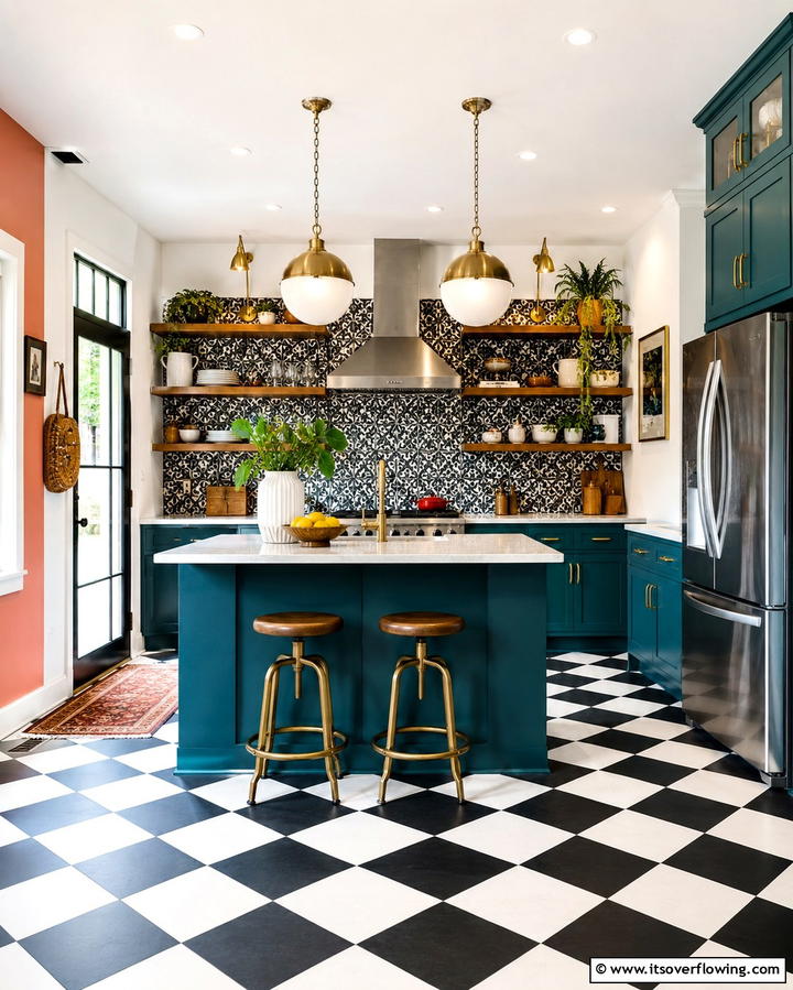 Eclectic Urban Mix - 30 Kitchens with Checkered Floors- Retro-Inspired Designs