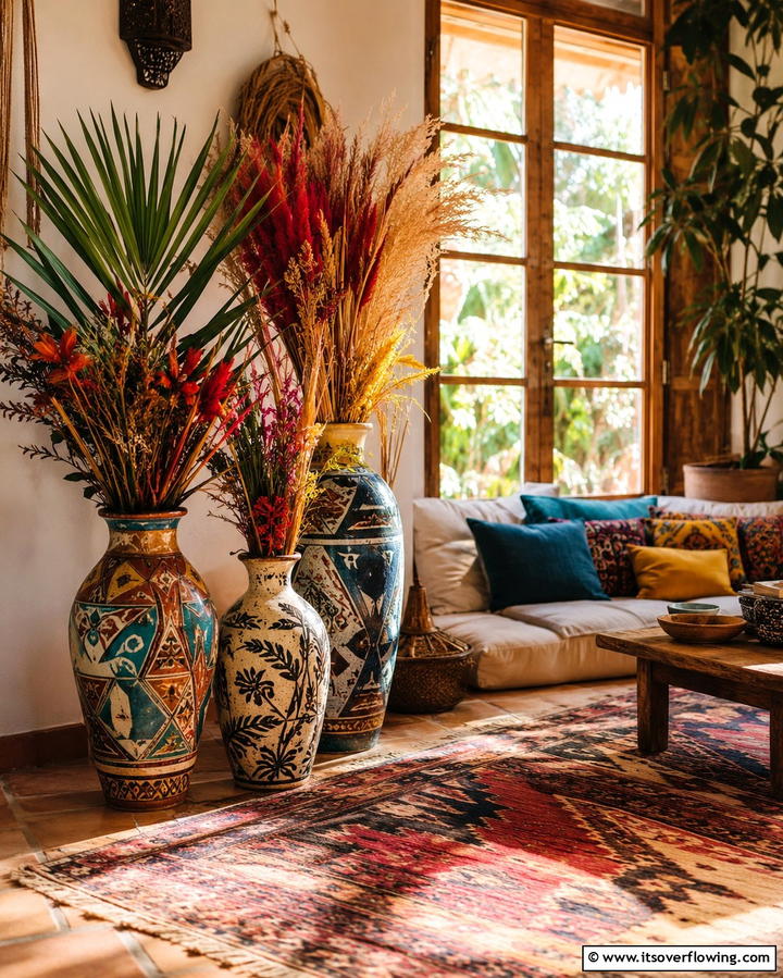 Eclectic Vases for Bohemian Vibes - 25 Large Floor Vase Decoration Ideas for Stunning Interiors