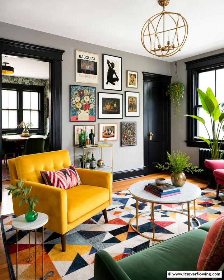 Eclectic Vibes - 25 Living Room With Grey Walls and Black Trim Ideas