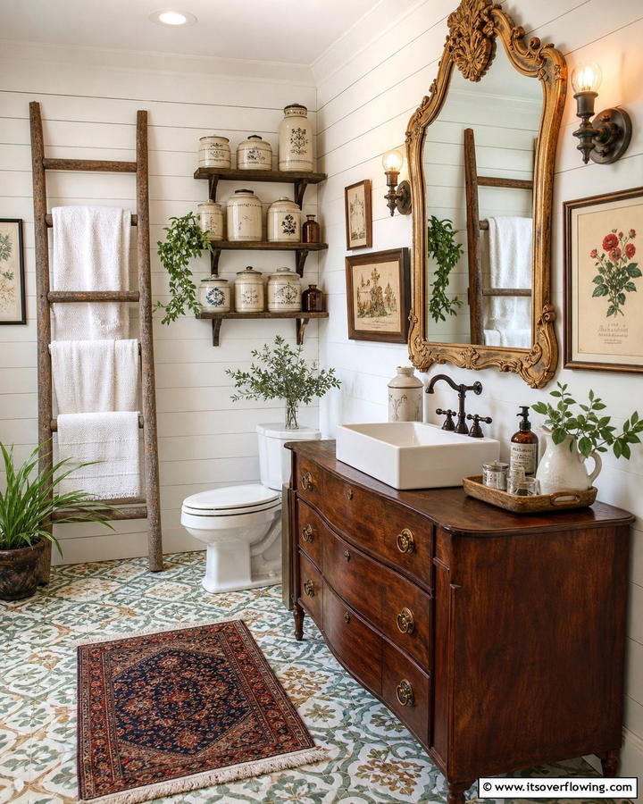 Eclectic Vintage Finds - 21 Country Bathroom Ideas with Vintage Farmhouse Charm