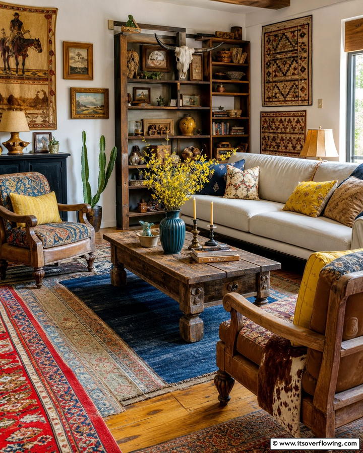 Eclectic Vintage Mix - 30 Western Living Room Ideas for Cozy Rustic Ambiance