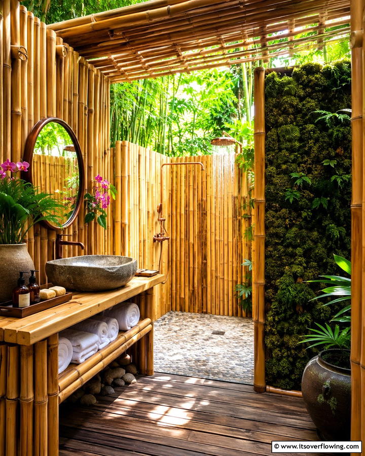 Eco Bamboo Retreat - 30 Outdoor Bathroom Ideas for a Luxurious Backyard Oasis