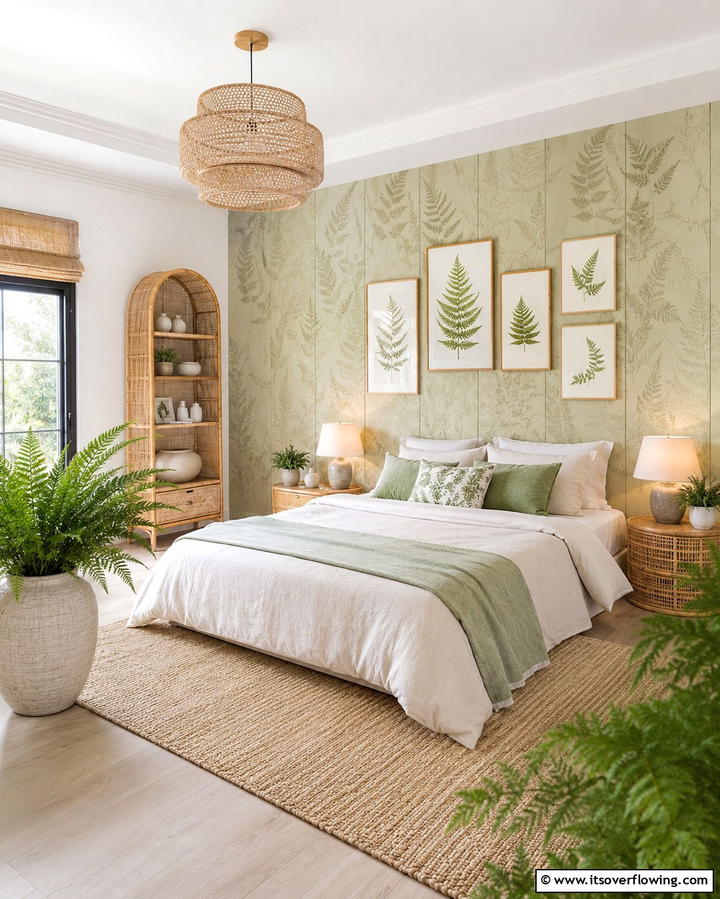 Eco Chic Fern Panels - 30 Green Panelling Ideas for a Serene Bedroom