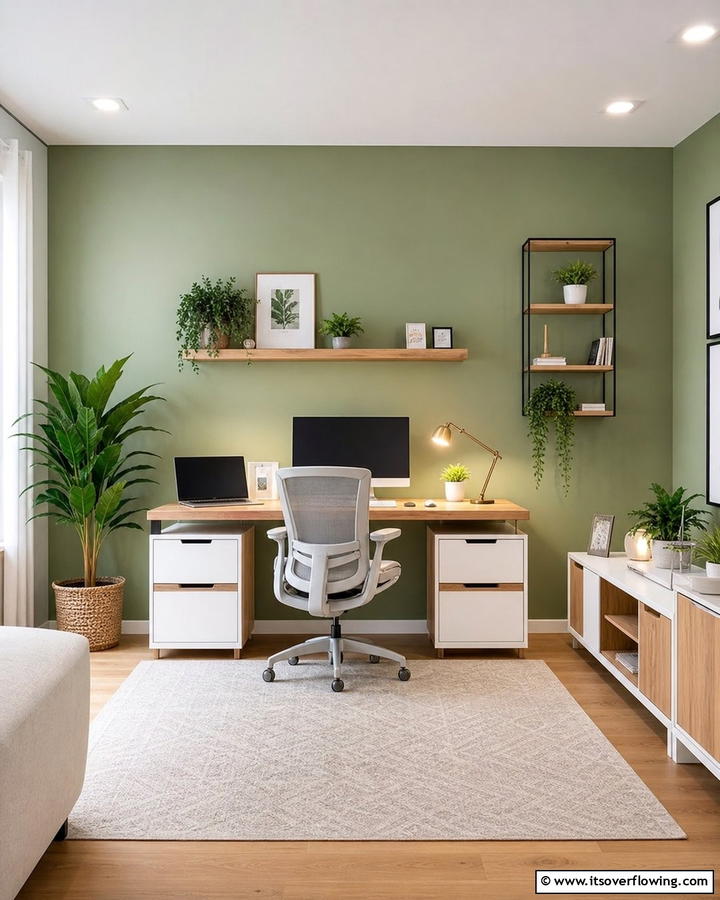 Eco Chic Office Green Feature - 21 Green Accent Wall Ideas for Bold and Serene Interiors