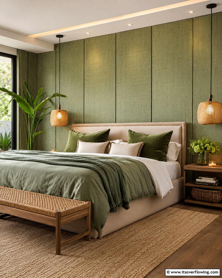 Eco Fabric Panelling - 30 Green Panelling Ideas for a Serene Bedroom