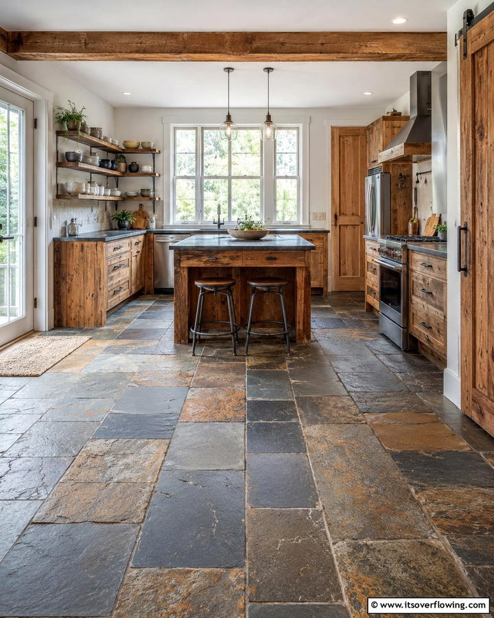 Eco Friendly Appeal with Reclaimed Slate - 25 Kitchens With Slate Floors for a Durable and Stylish Look