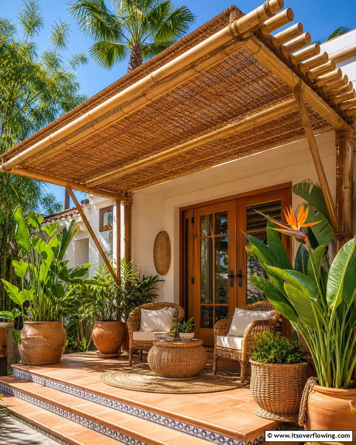 Eco Friendly Bamboo Awning - 20 Front Porch Awning Ideas to Enhance Your Home
