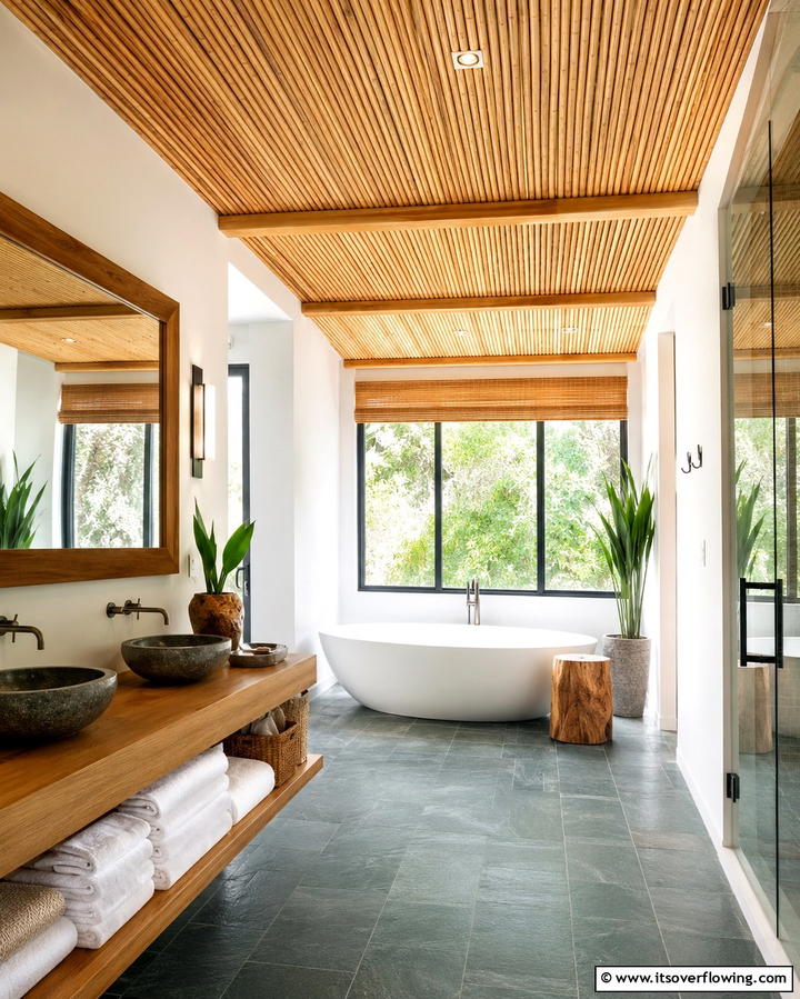 Eco Friendly Bamboo Panels - 30 Inspiring Bathroom Ceiling Ideas for Modern Homes