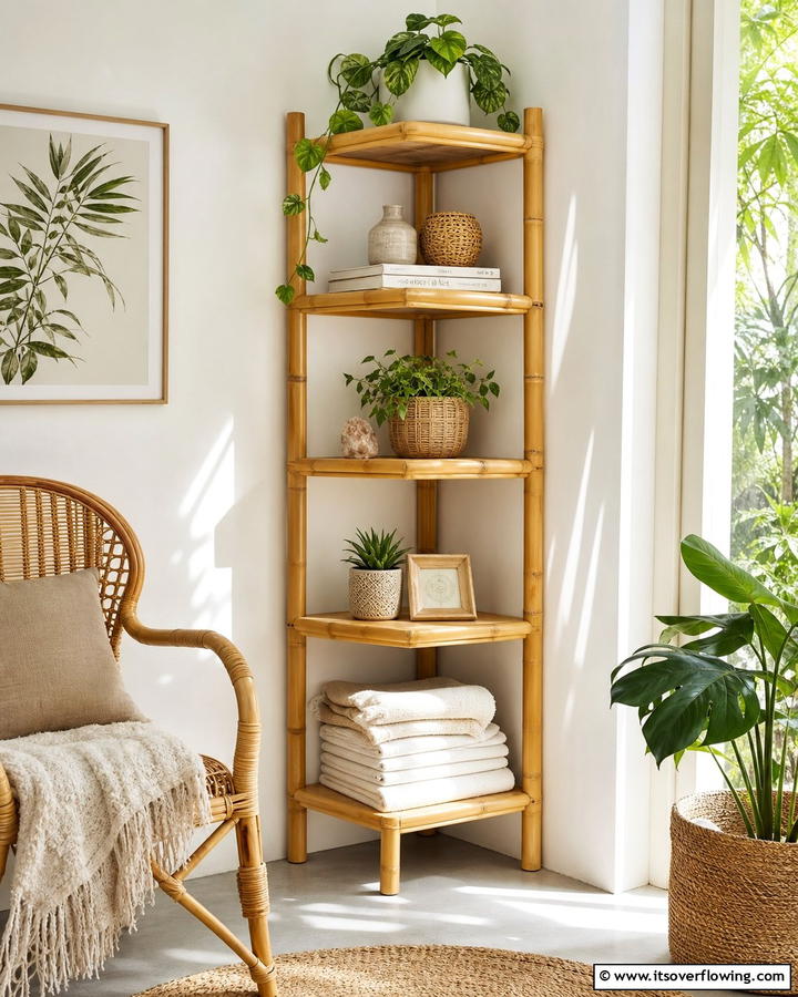 Eco Friendly Bamboo Shelf - 21 Corner Shelf Ideas for Stylish Space Optimization