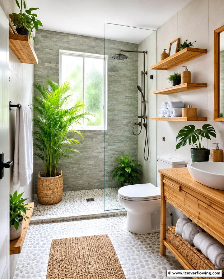 Eco Friendly Bamboo Shelves - 30 Small Bathroom Shelving Ideas for Smart Storage