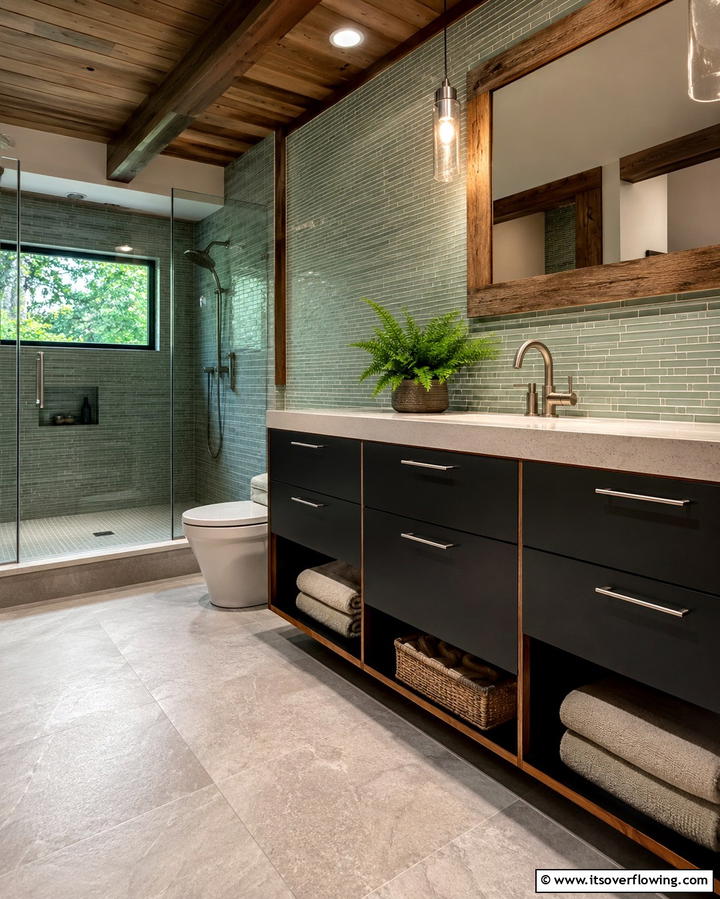 Eco Friendly Design - 30 Black Cabinet Bathroom Ideas for Dramatic Modern Spaces