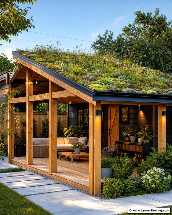 Eco Friendly Green Roof - 25 Shed Roof Porch Design Ideas for Cozy Spaces