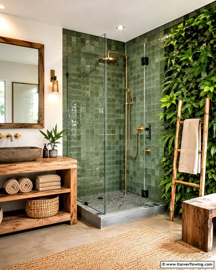 Eco Friendly Green Shower Corner - 30 Space-Efficient Corner Shower Ideas for Modern Bathrooms