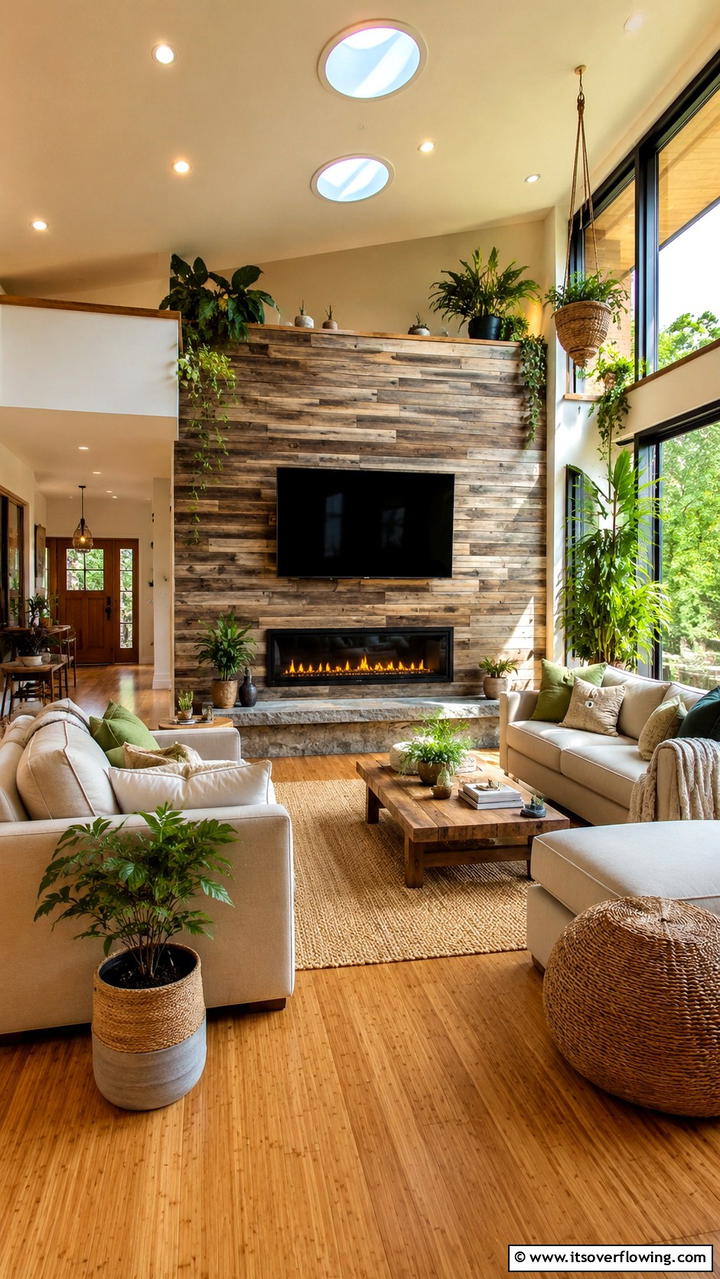 Eco Friendly Installation - 21 Stylish TV Over Fireplace Ideas for Modern Living Rooms