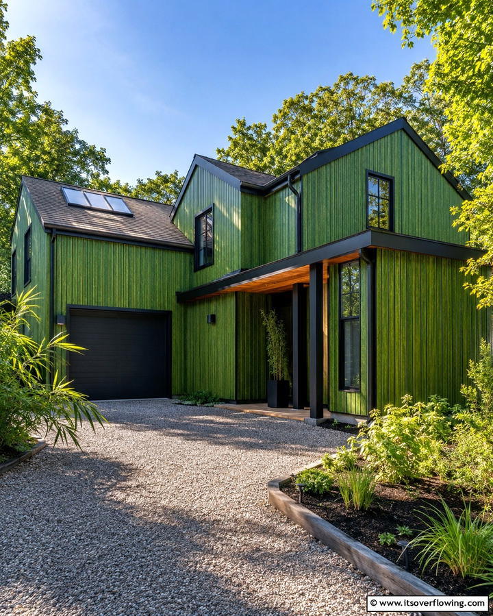 Eco Friendly Modern Design - 25 Green House Exterior With Black Trim Ideas