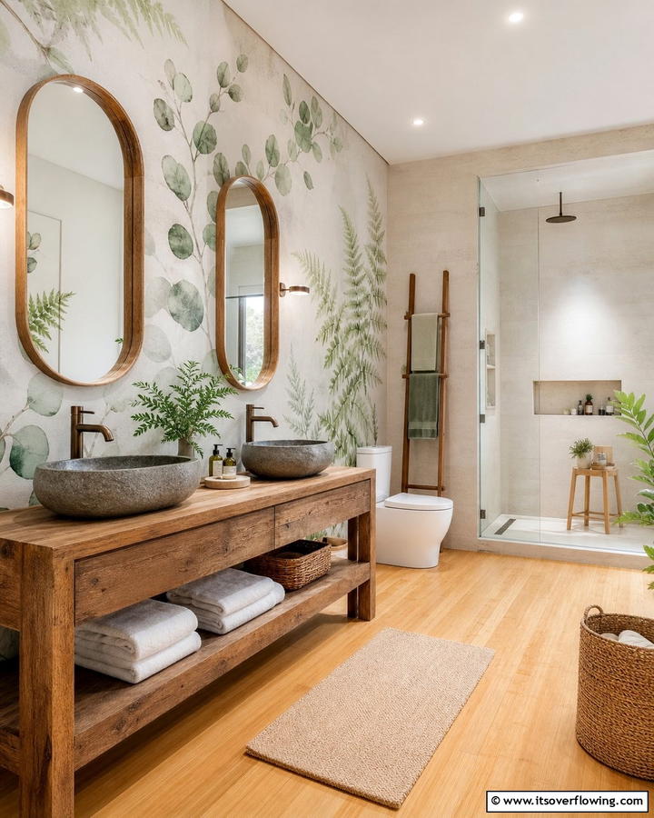 Eco Friendly Nature Motif - 30 Bathroom Mural Ideas for Bold and Artistic Wall Designs