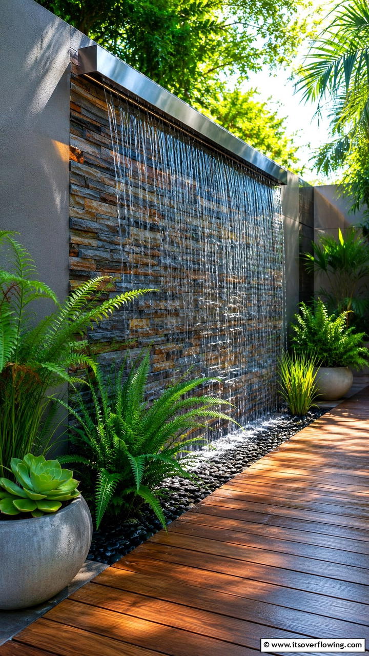 Eco Friendly Rain Curtain - 21 Water Feature Ideas for Serene Garden Landscaping