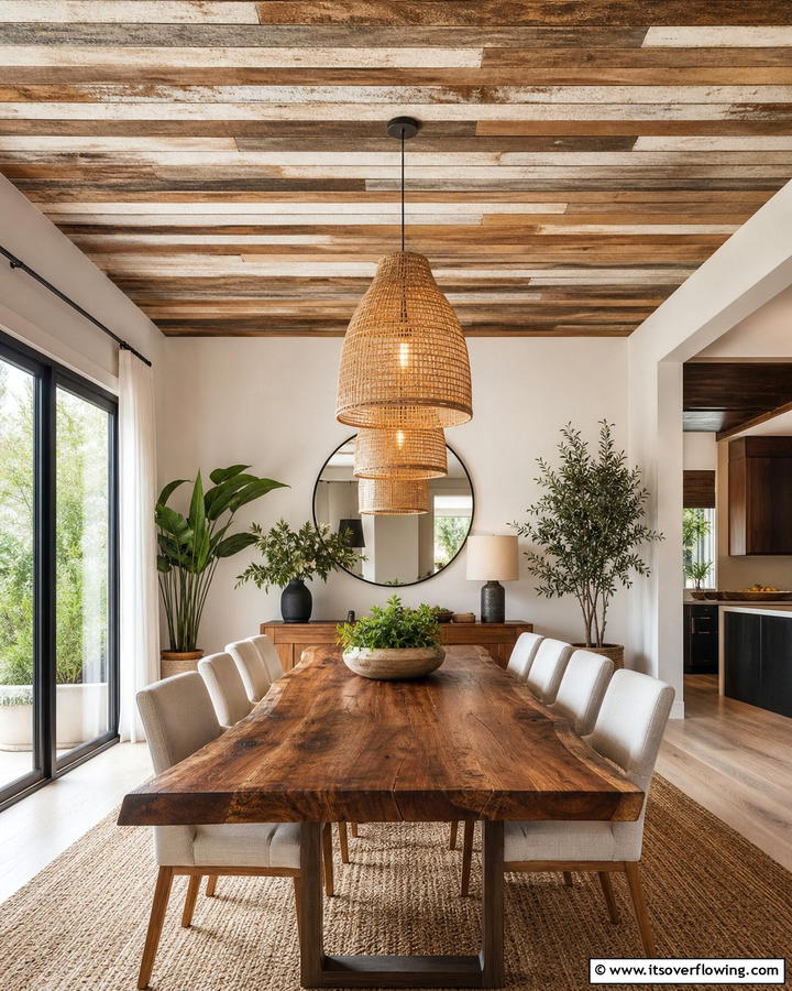Eco Friendly Reclaimed Wood Slat Ceiling - 30 Wood Slat Ceiling Ideas for Textured Modern Interiors