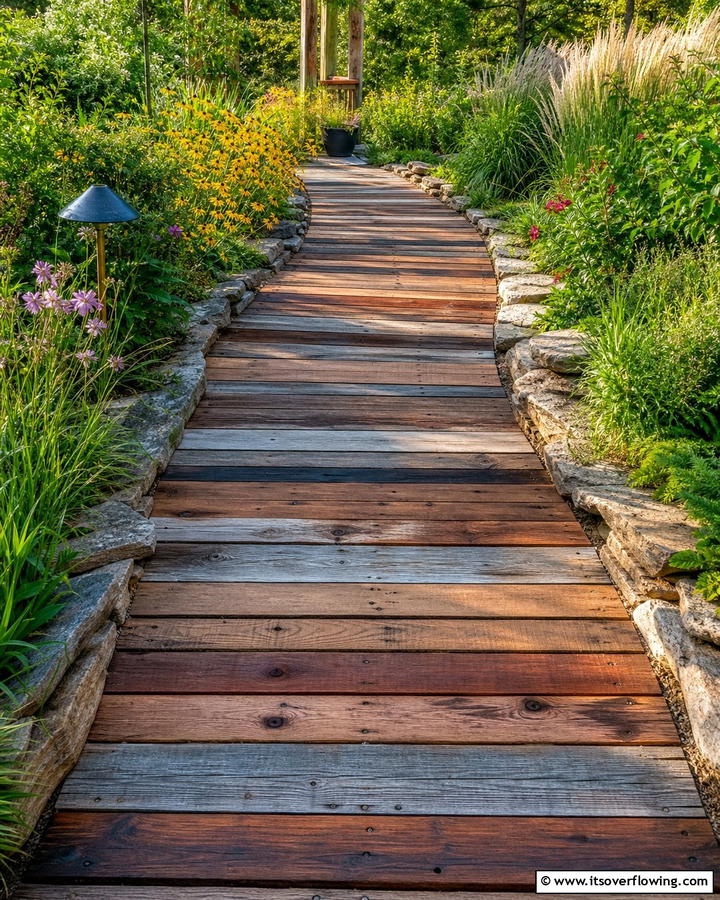 Eco Friendly Reclaimed Wood Walkway - 30 Wooden Walkway Ideas for Gardens and Outdoor Paths