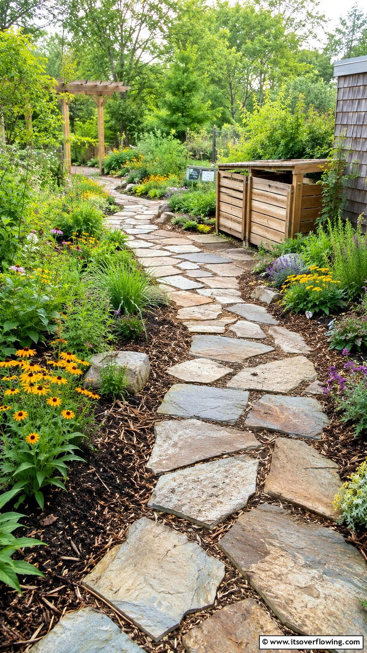 Eco Friendly Recycled Flagstone Path - 30 Flagstone Walkway Ideas for Charming Pathways