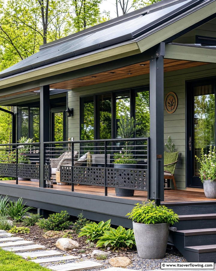 Eco Friendly Recycled Materials - 21 Porch Railing Designs to Elevate Your Home’s Curb Appeal