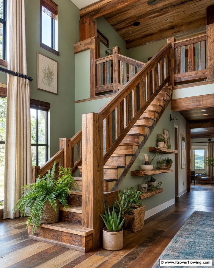 Eco Friendly Recycled Wood Railing - 30 Wood Stair Railing Ideas for Warm Architectural Detail