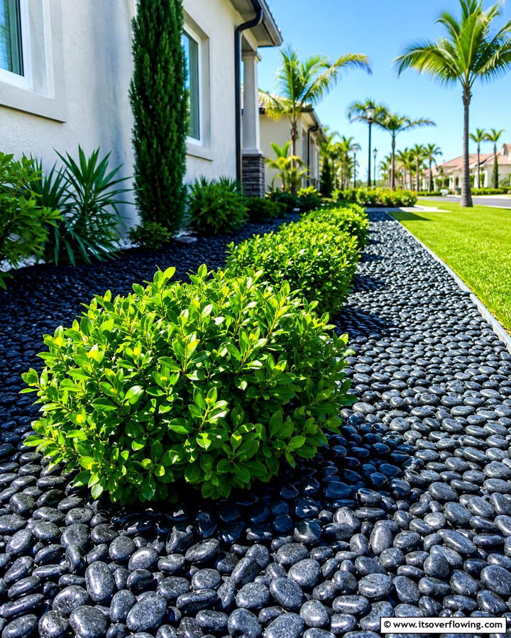 Eco Friendly Rock Mulching - 30 Natural Black River Rock Landscaping Ideas for Texture