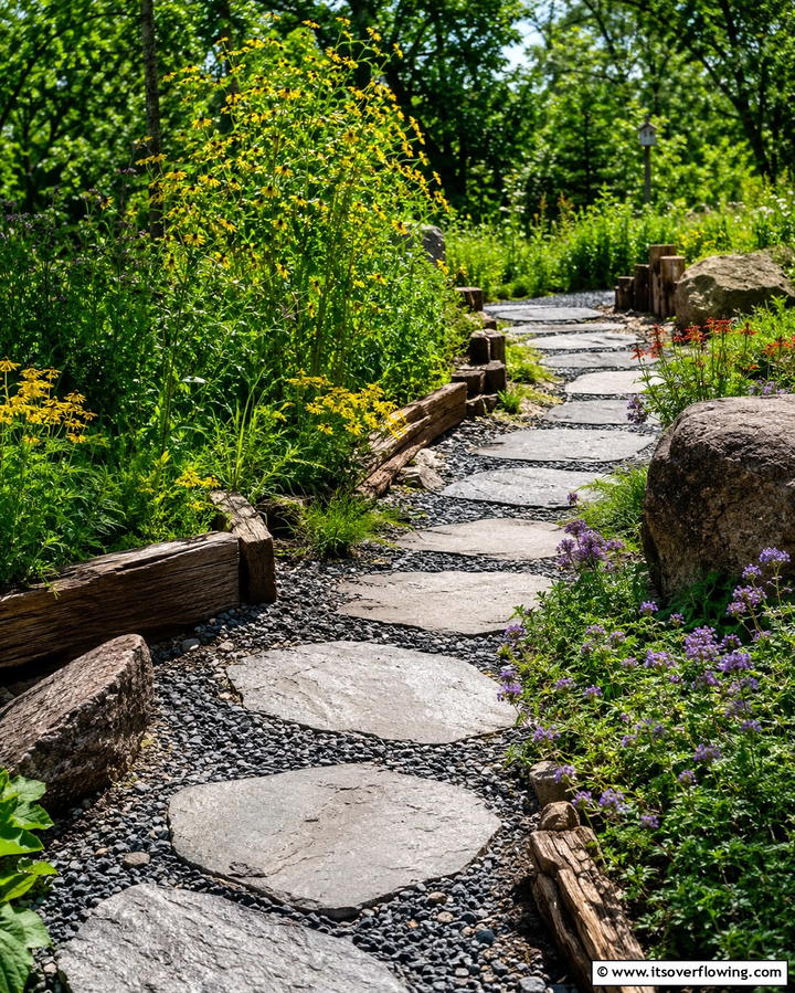 Eco Friendly Stone Walk - 30 Rock Walkway Ideas to Elevate Your Garden Design