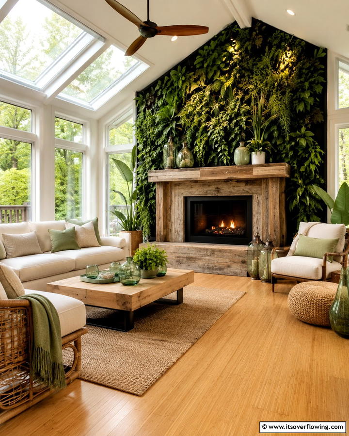 Eco Friendly Sunroom with Sustainable Fireplace Option - 30 Sunroom With Fireplace Ideas for Year-Round Comfort