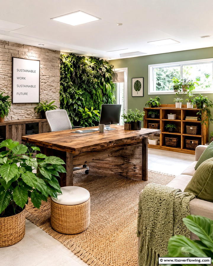 Eco Friendly Sustainable Office - 30 Basement Office Ideas for Productive Below-Ground Workspaces
