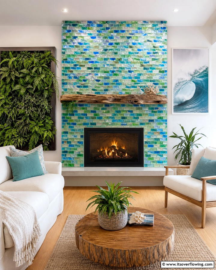 Eco Glass Innovation - 21 Fireplace Tile Ideas to Refresh Your Hearth’s Aesthetic
