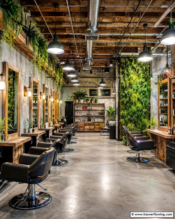 Eco Industrial Salon - 30 Salon Interior Design Ideas for a Chic Beauty Space