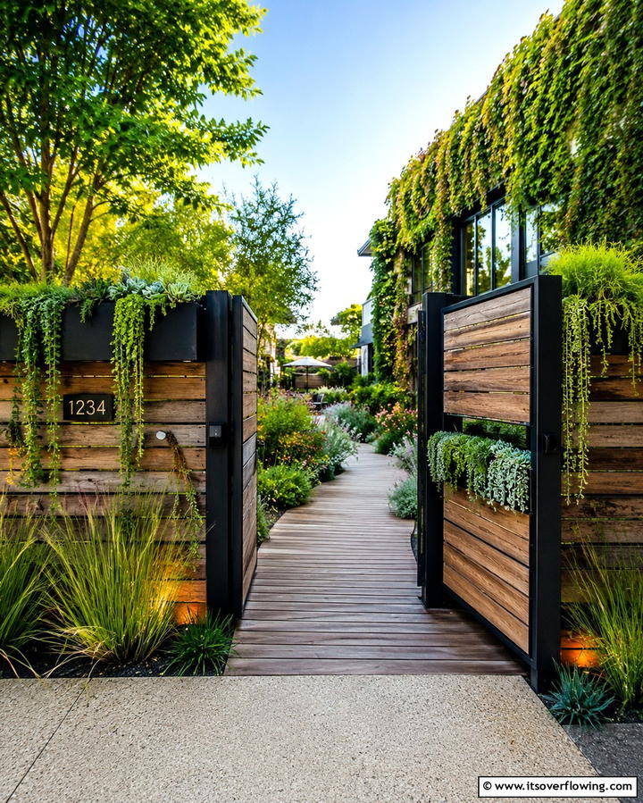 Eco Modern Gate with Planters - 30 Inviting Front Gate Designs for Home Entrances