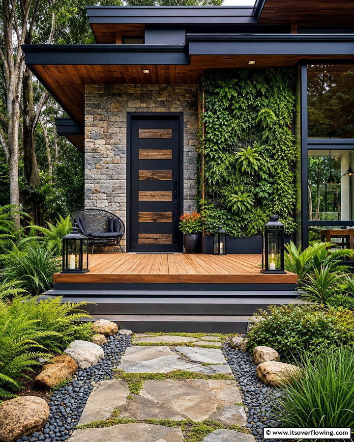 Eco friendly Black with Reclaimed Wood Accents - 21 Black Front Door Ideas for Bold First Impressions